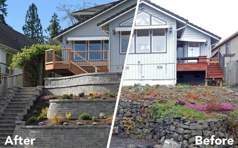 Before and After: Retaining Wall and Decks