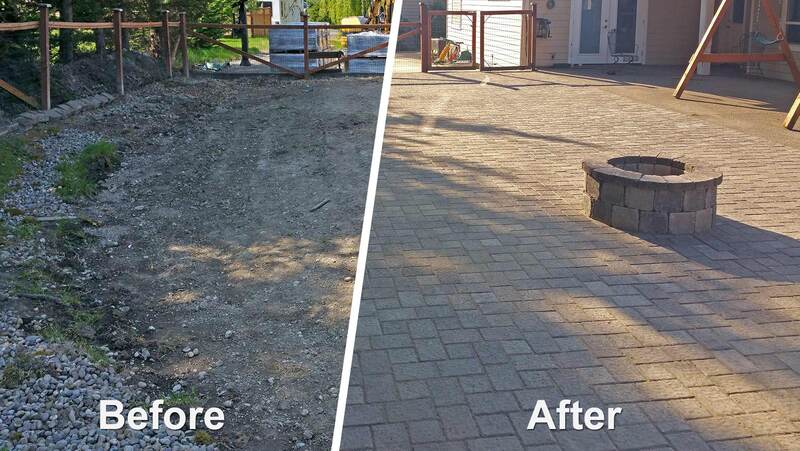 before and after - paver patio extension