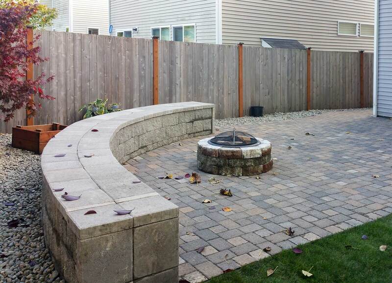 paver patio, fire pit and sitting wall