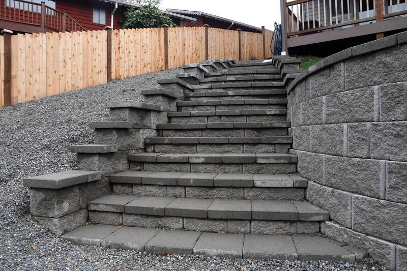 Stairs made with Western Interlock Basalite EnCore blocks and capstones