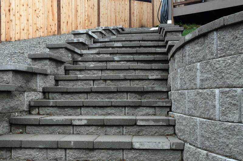 Stairs made with Western Interlock Basalite EnCore blocks and capstones